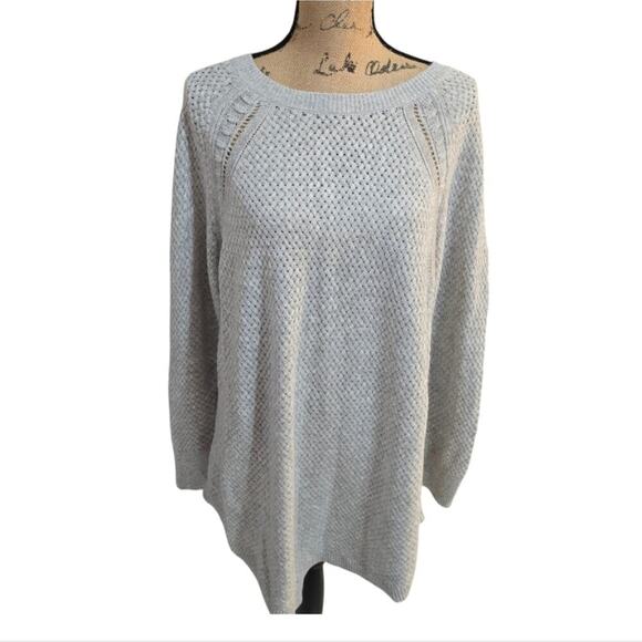 ANN TAYLOR Loft Light Grey Waffle Weave Cotton wool Blend Tunic Length Sweater - Picture 5 of 7